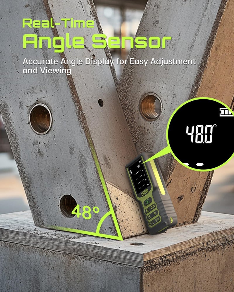 LASGOO Laser Measure, 100m/328ft Laser Measurement Tool, Laser Distance Meter with Angle Sensor, Ft/in/M Units, LCD Backlit Display, Length/Area/Volume/Pythagorean Mode, Battery Included - Image 3